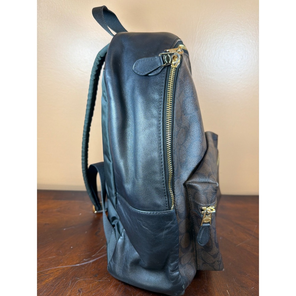 Coach Charlie Backpack Signature Canvas Black Brown Leather F58314 Large - Picture 2 of 9